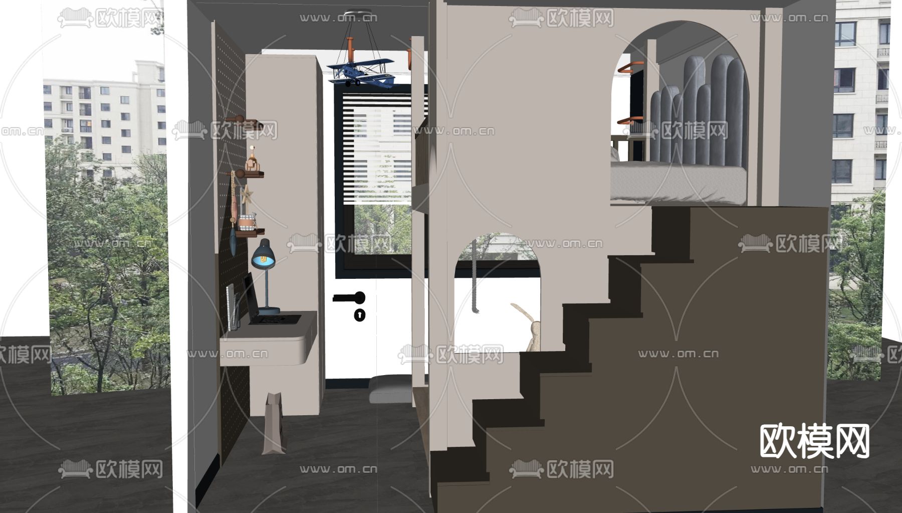 上下床 儿童床su模型下载