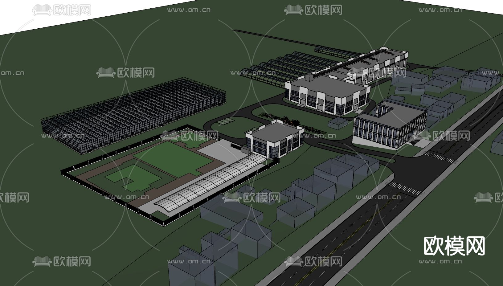 厂房鸟瞰su模型下载