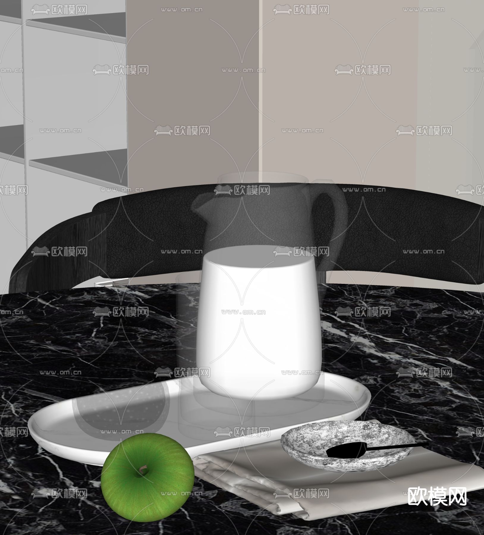 茶杯 毛巾 苹果 水杯su模型下载（渲染图2）
