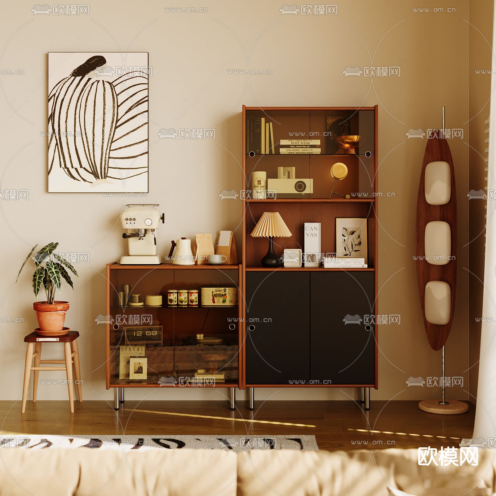 中古风餐边柜3d模型下载（渲染图3）
