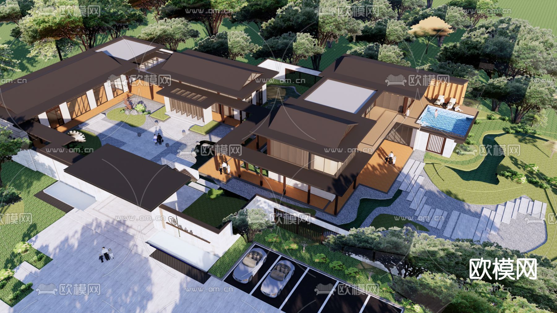 新中式示范区鸟瞰su模型下载（渲染图2）