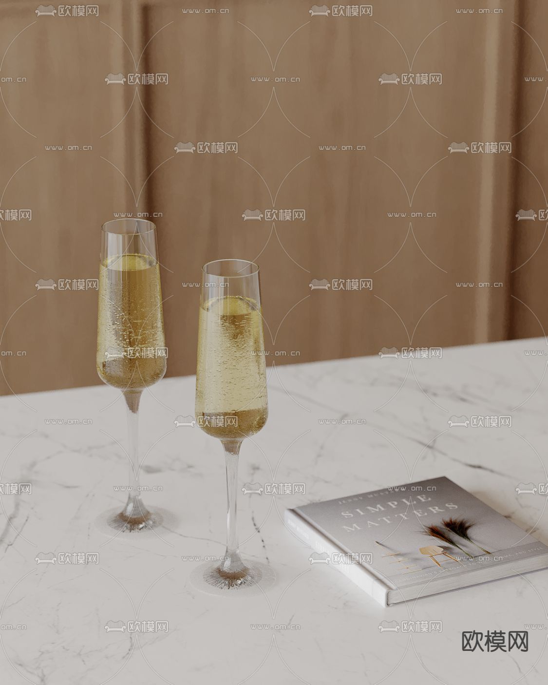 高脚杯 书本 酒杯 酒水su模型下载（渲染图2）