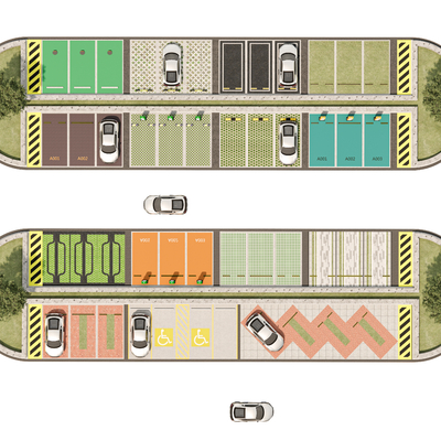  户外停车场su模型 