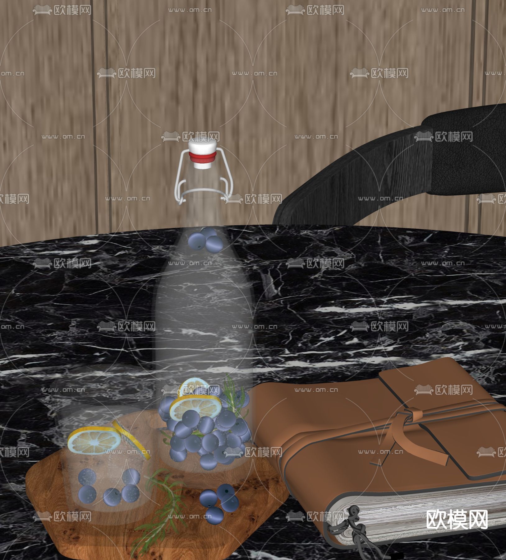 柠檬水 蓝莓 笔记本 托盘su模型下载（渲染图1）