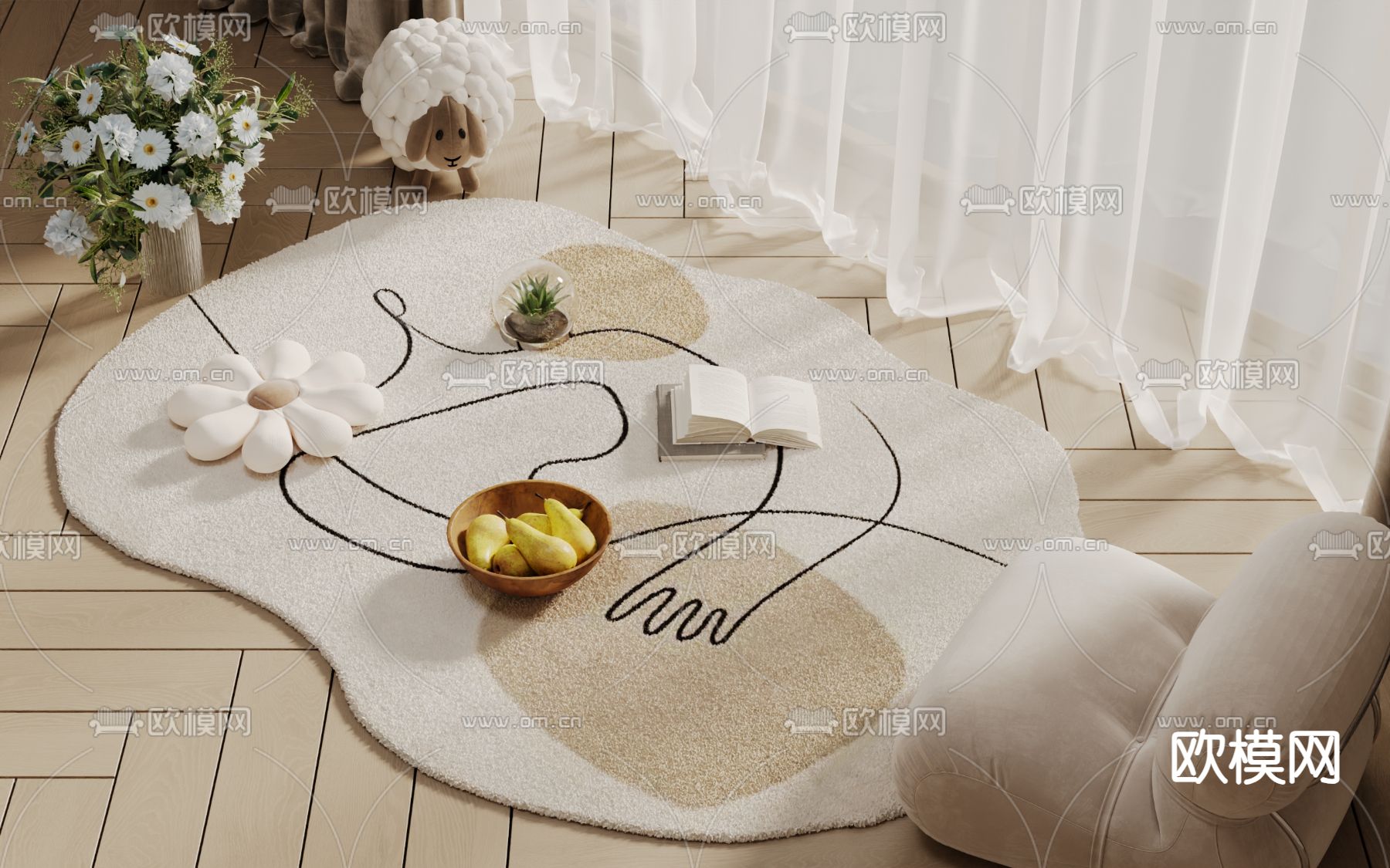 奶油风地毯 异形地毯3d模型下载