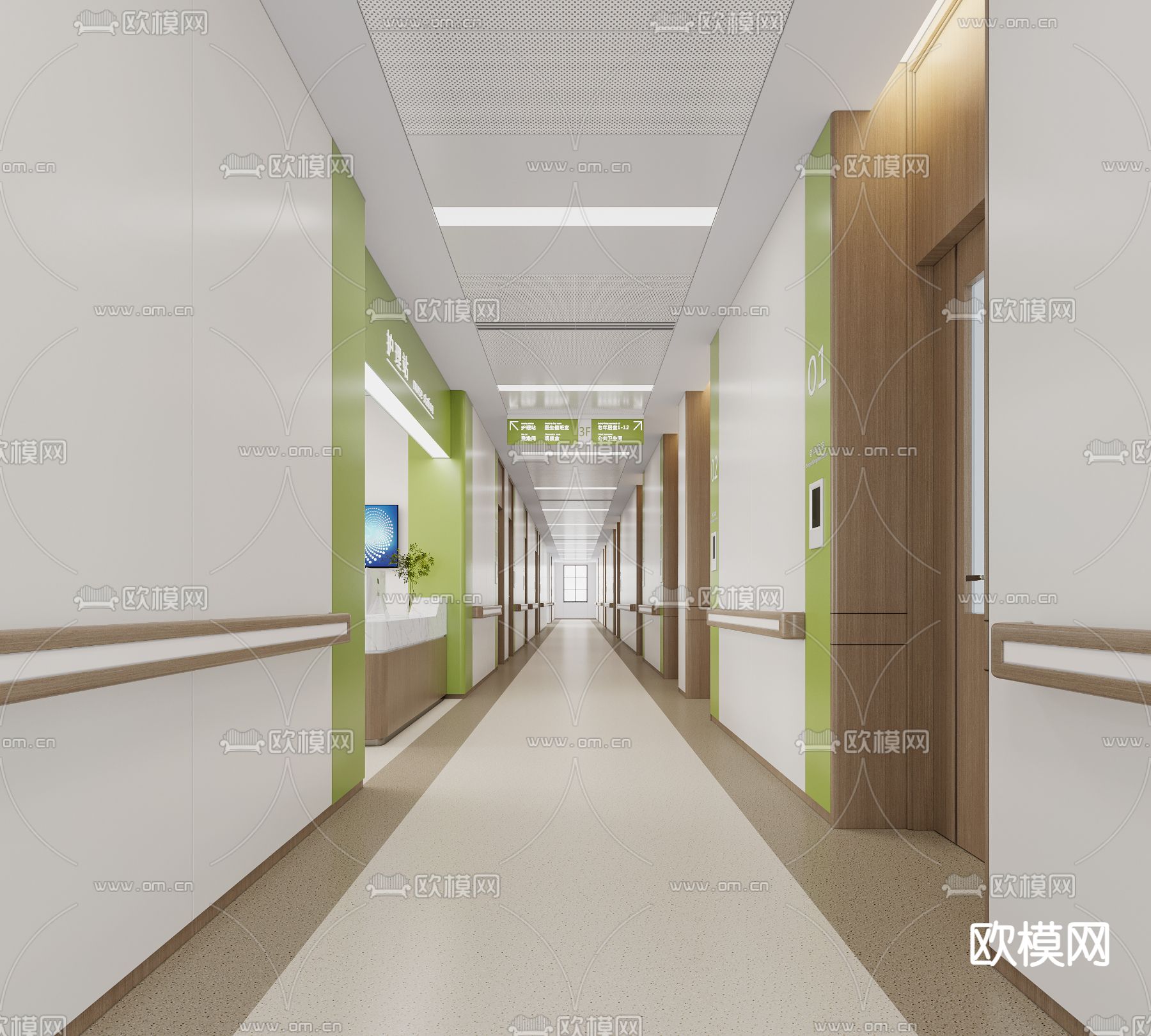 现代医院 走廊 过道3d模型下载