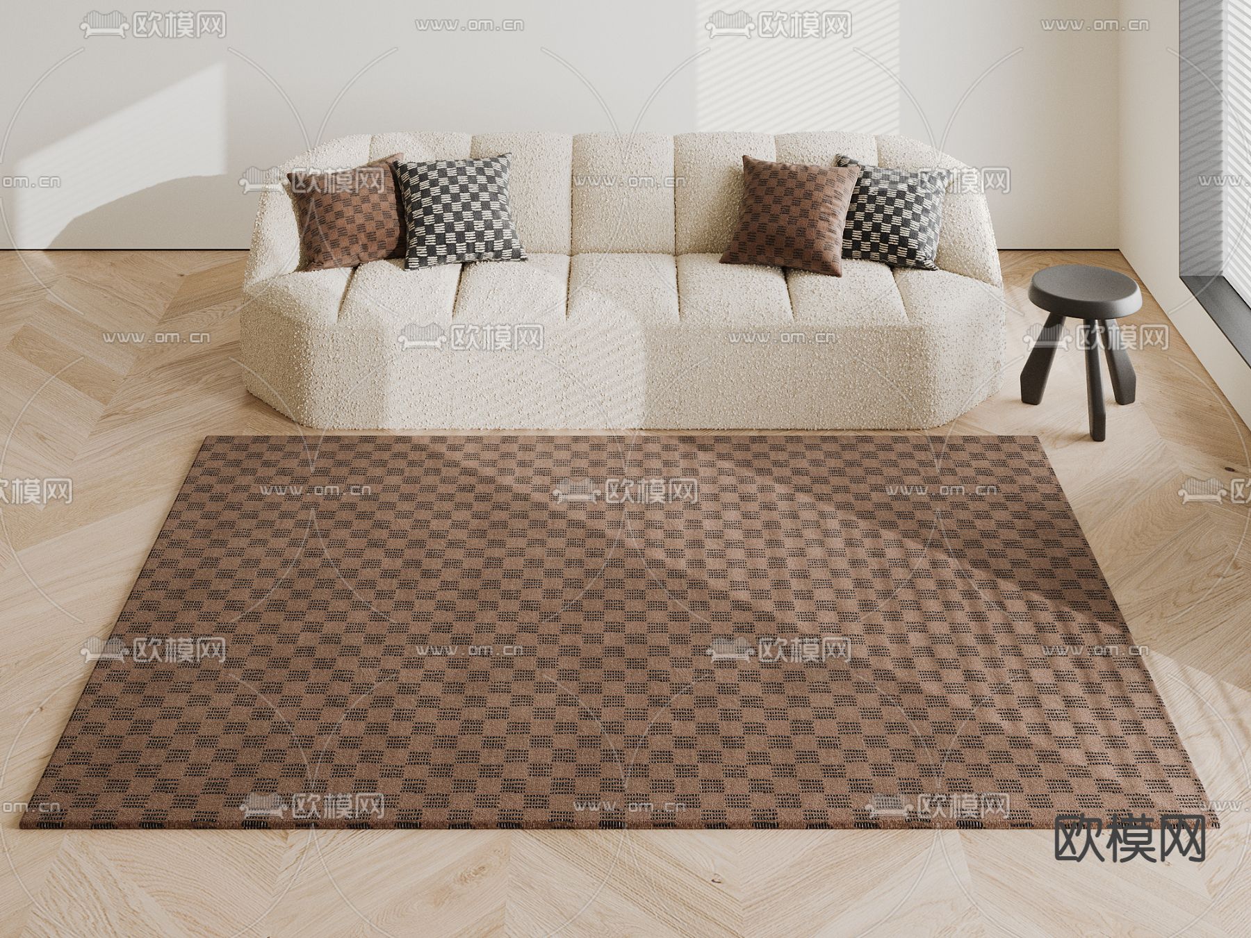 咖色棋盘格 方毯 地毯3d模型下载（渲染图2）