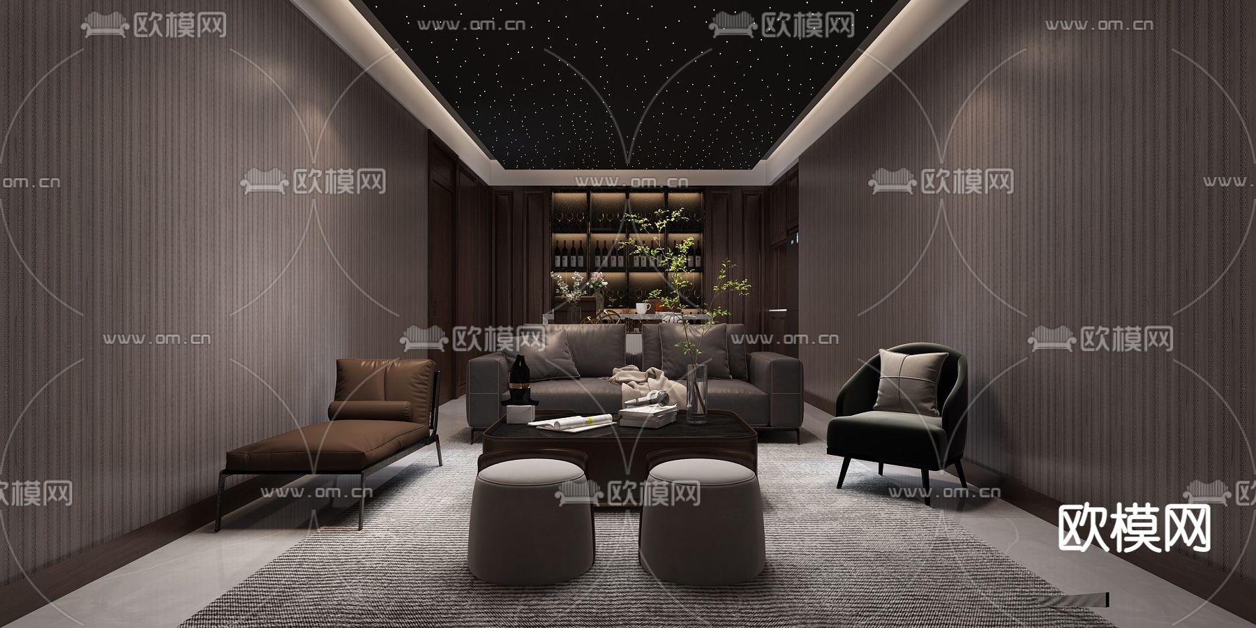 新中式  影音室 放映室3d模型下载