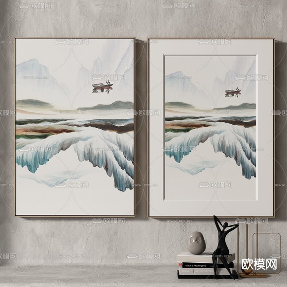 新中式装饰画 抽象画3d模型下载