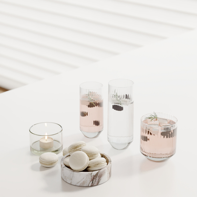  水杯 蜡烛 餐具 摆盘su模型 