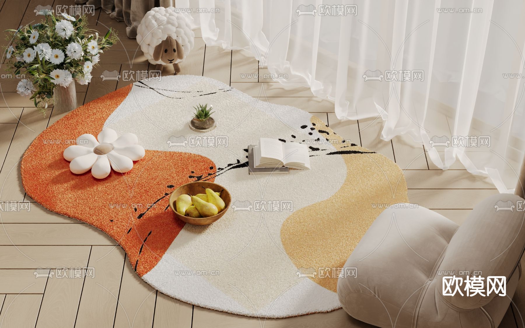 奶油风地毯 异形地毯3d模型下载