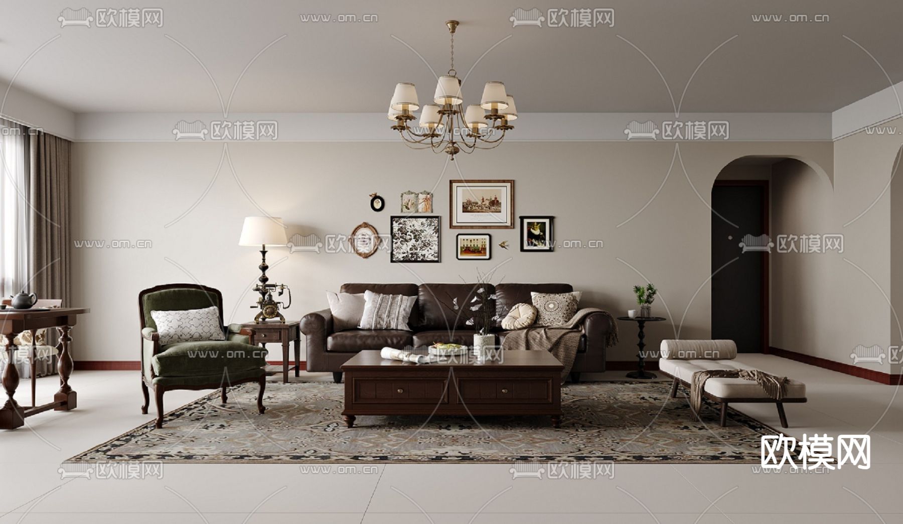 美式客厅3d模型下载（渲染图1）