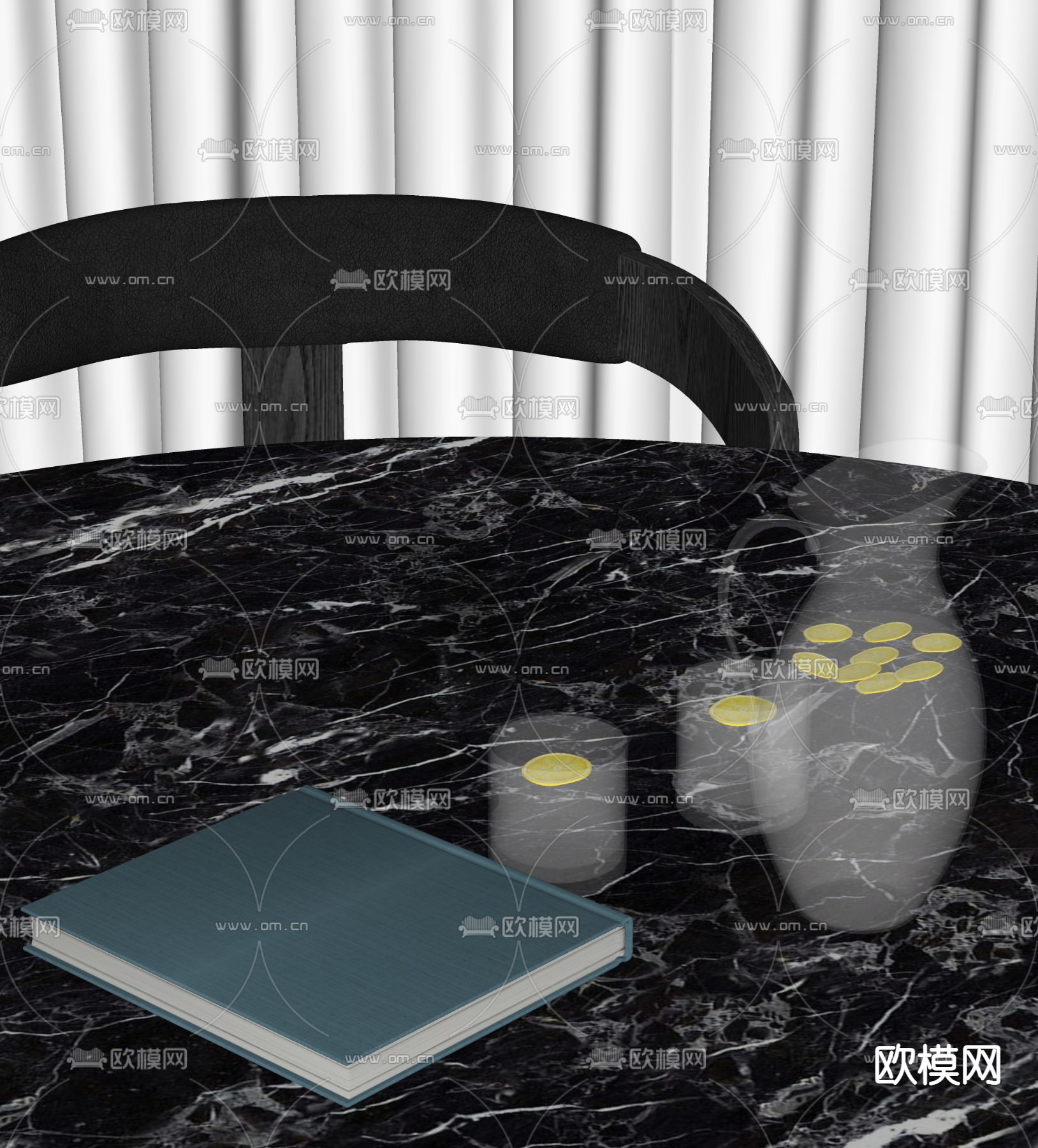 柠檬水 酒杯 书本 摆件su模型下载（渲染图1）