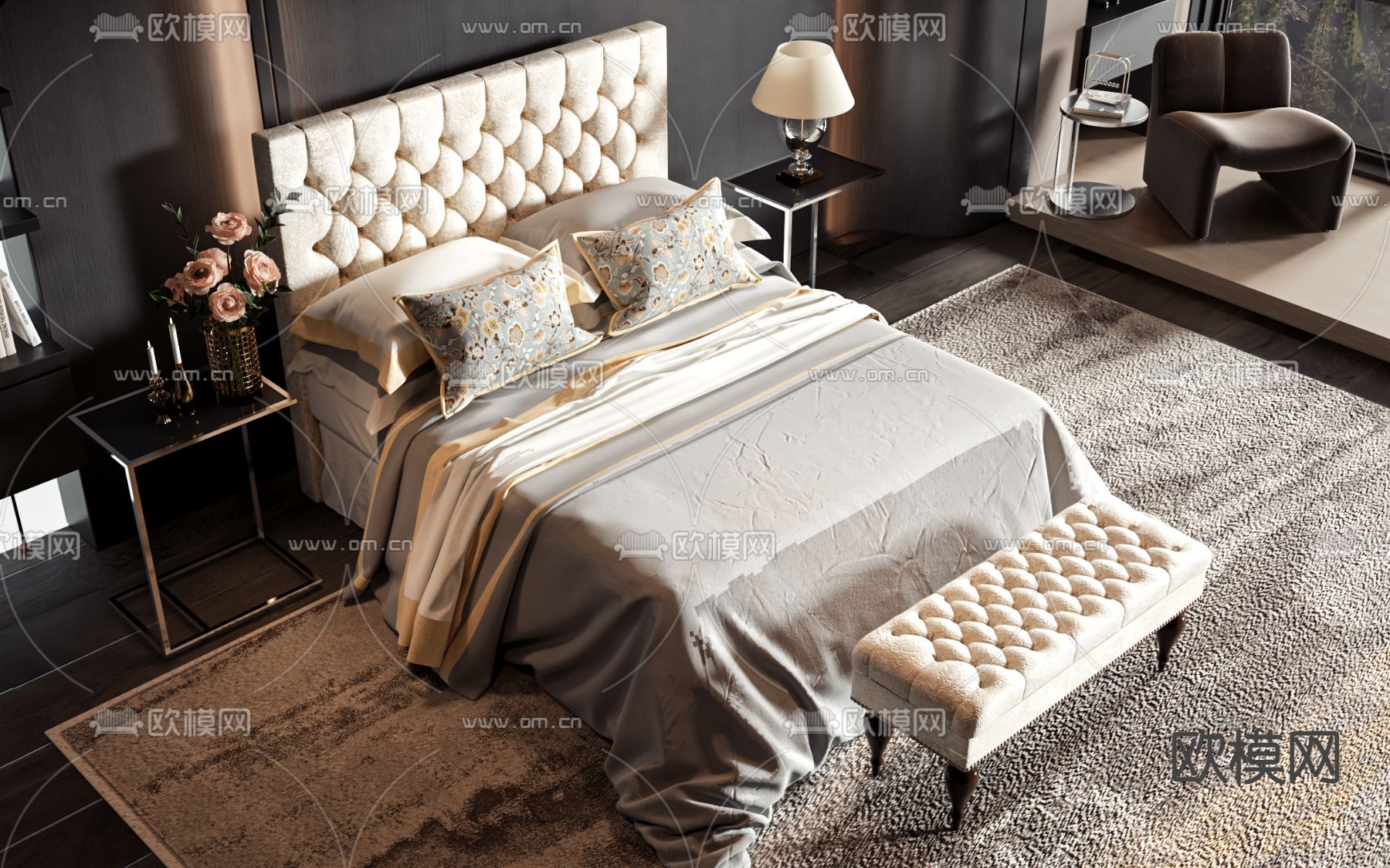 欧式双人床3d模型下载
