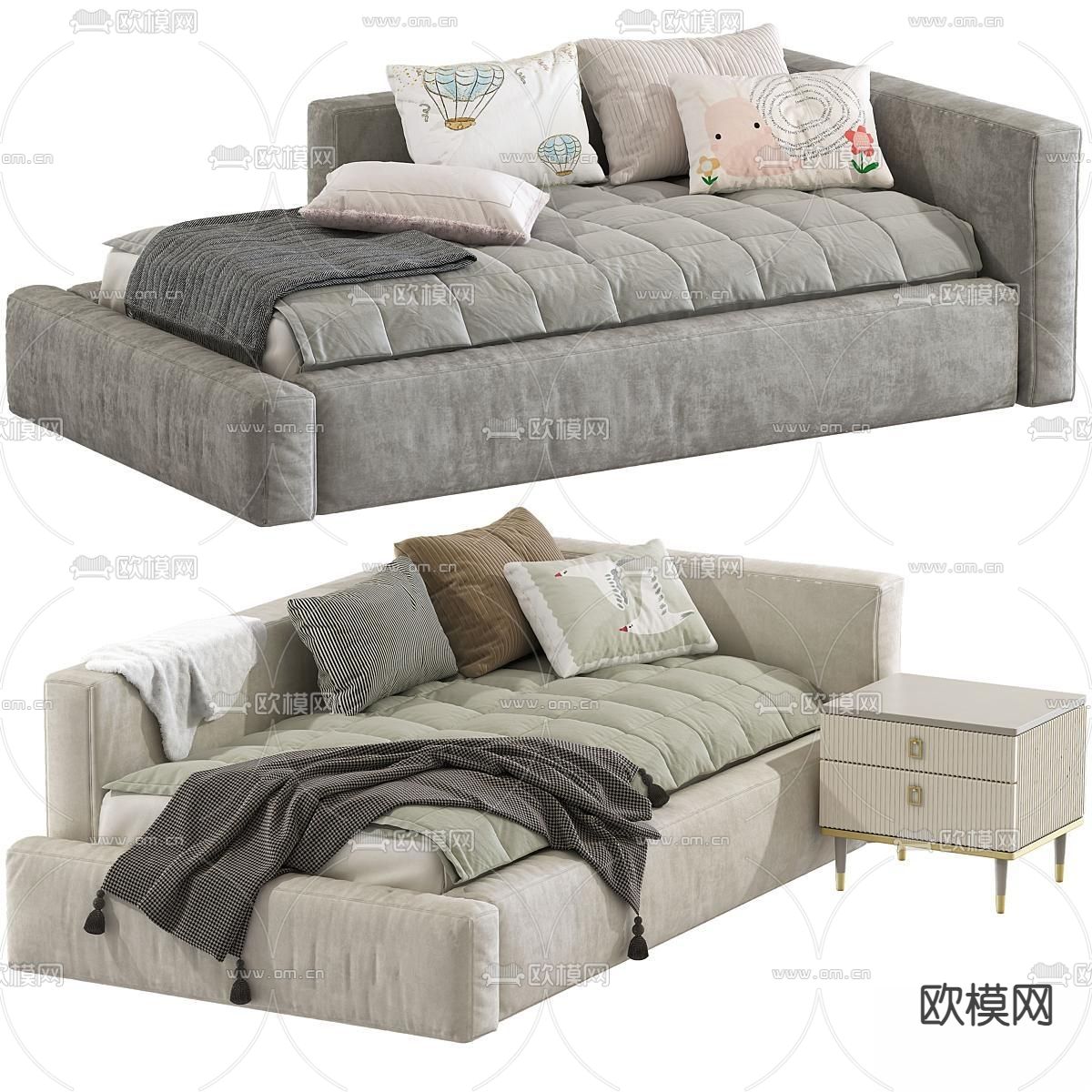 现代儿童床 婴儿床su模型下载（渲染图2）