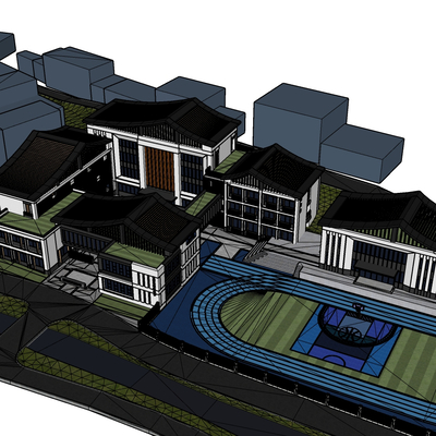  小学鸟瞰su模型 
