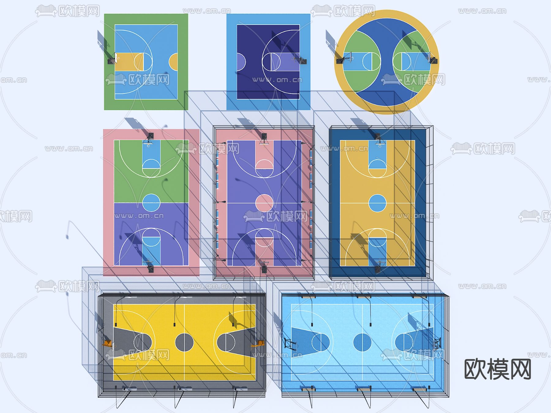 篮球场 运动场 球场su模型下载（渲染图2）