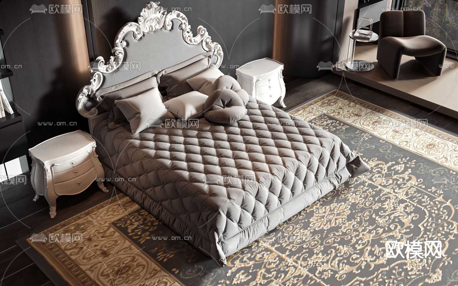 欧式双人床3d模型下载