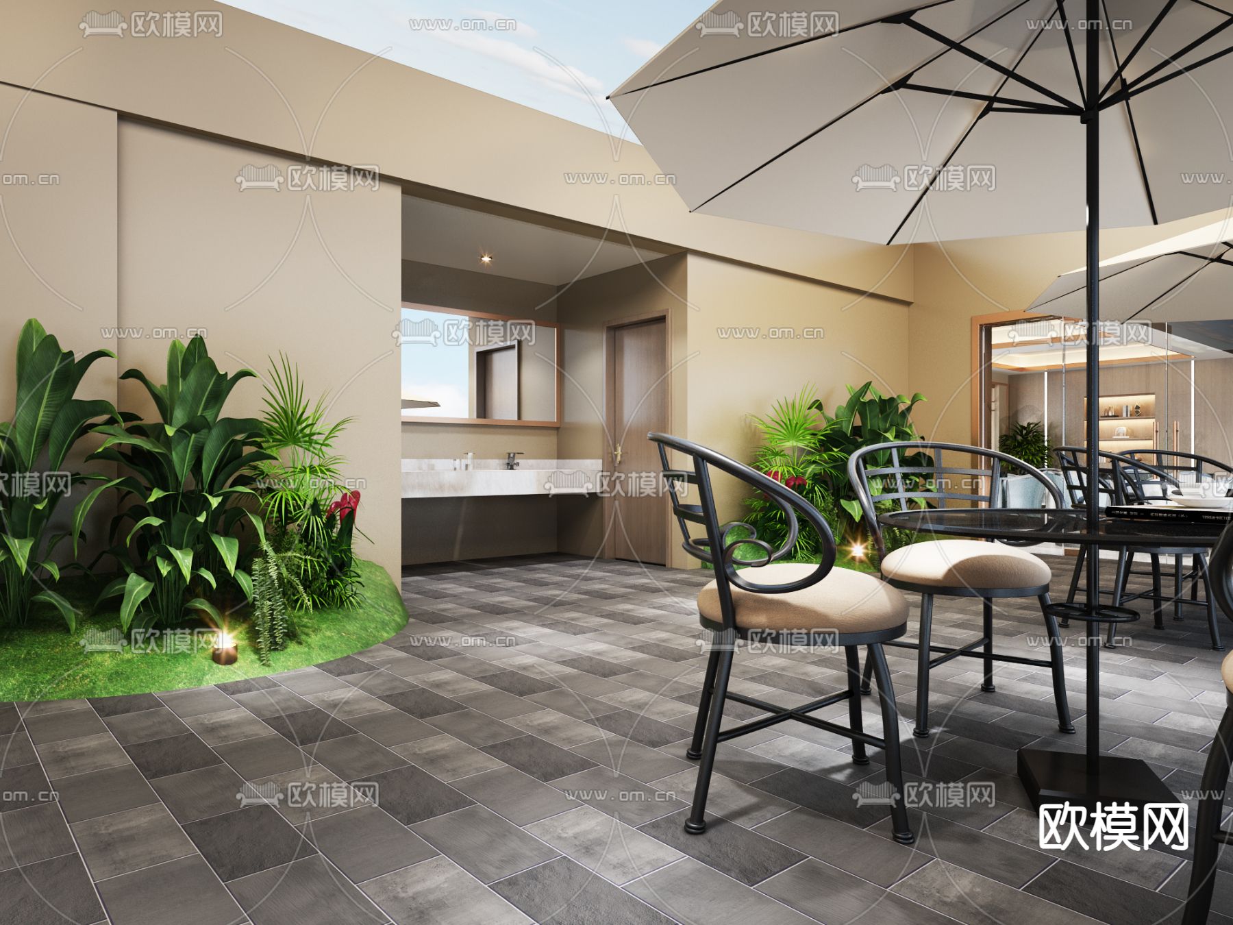 现代阳台 露台 屋顶花园3d模型下载