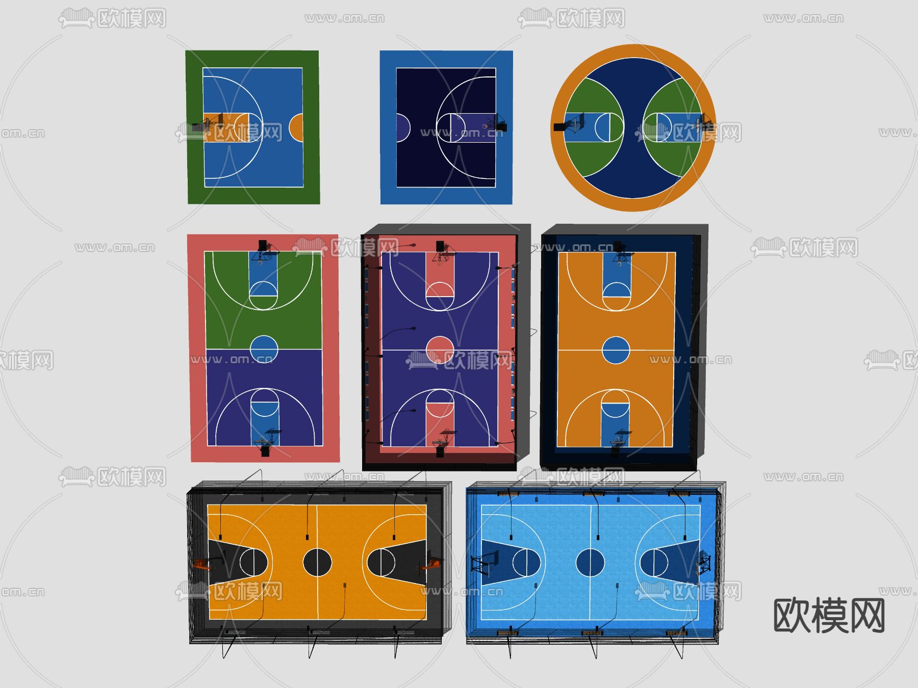 篮球场 运动场 球场su模型下载（渲染图1）
