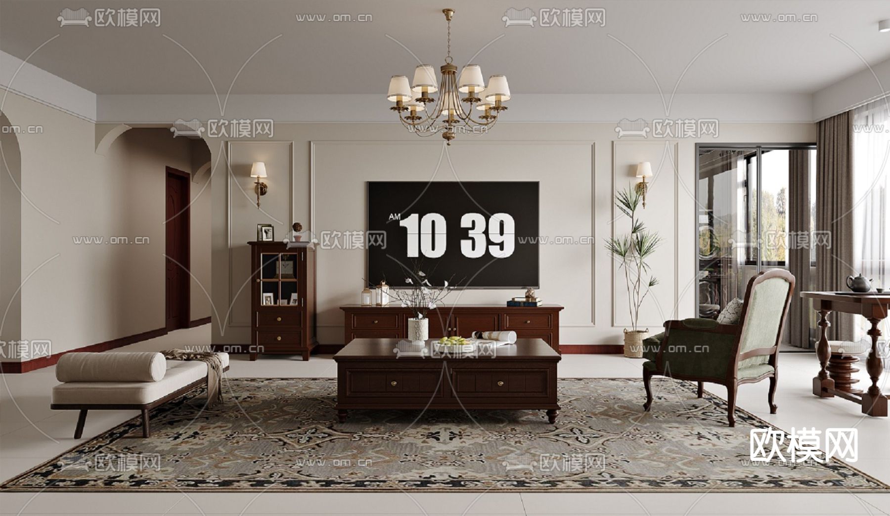 美式客厅3d模型下载（渲染图2）