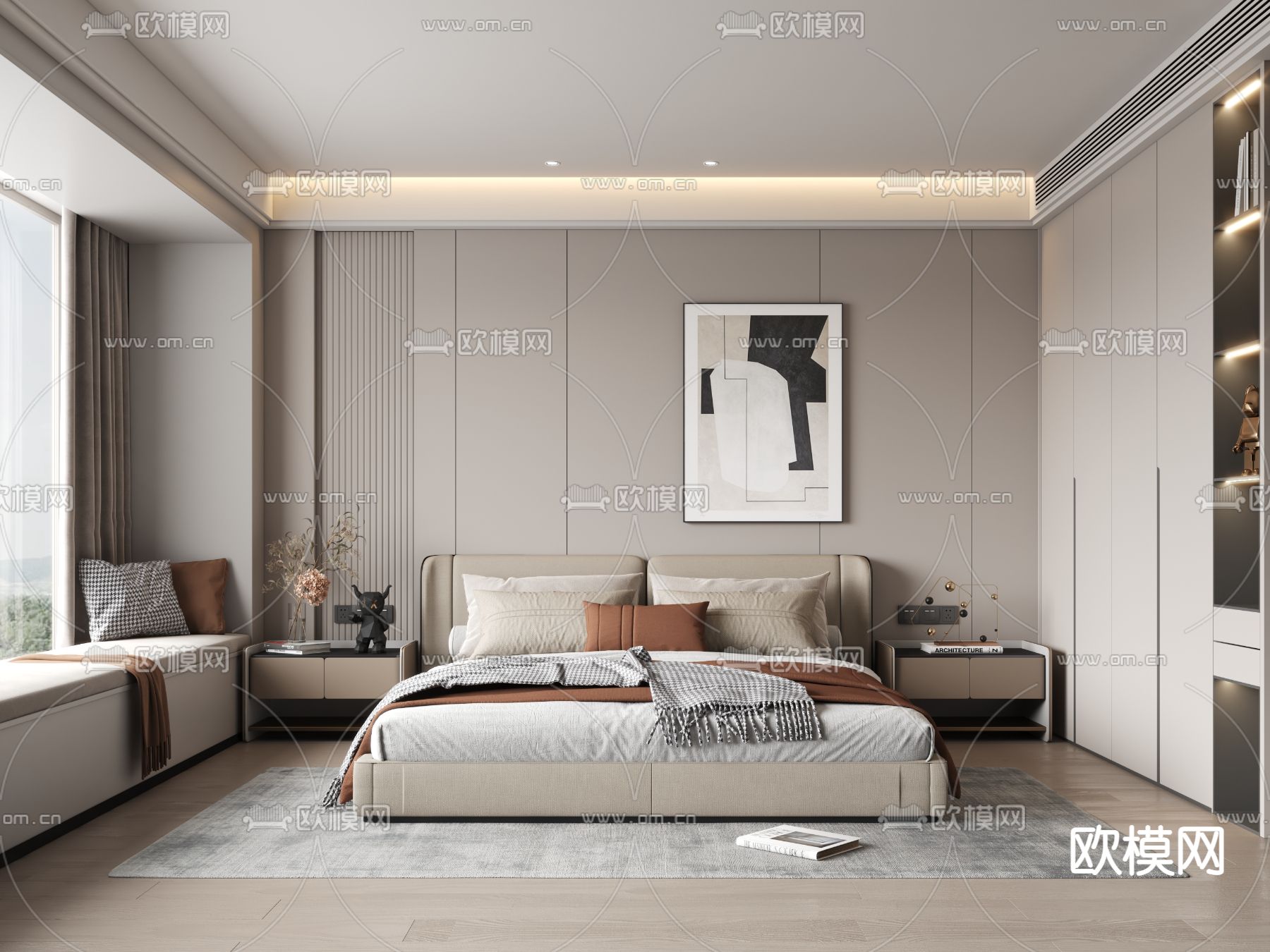 奶油风 主卧 卧室3d模型下载