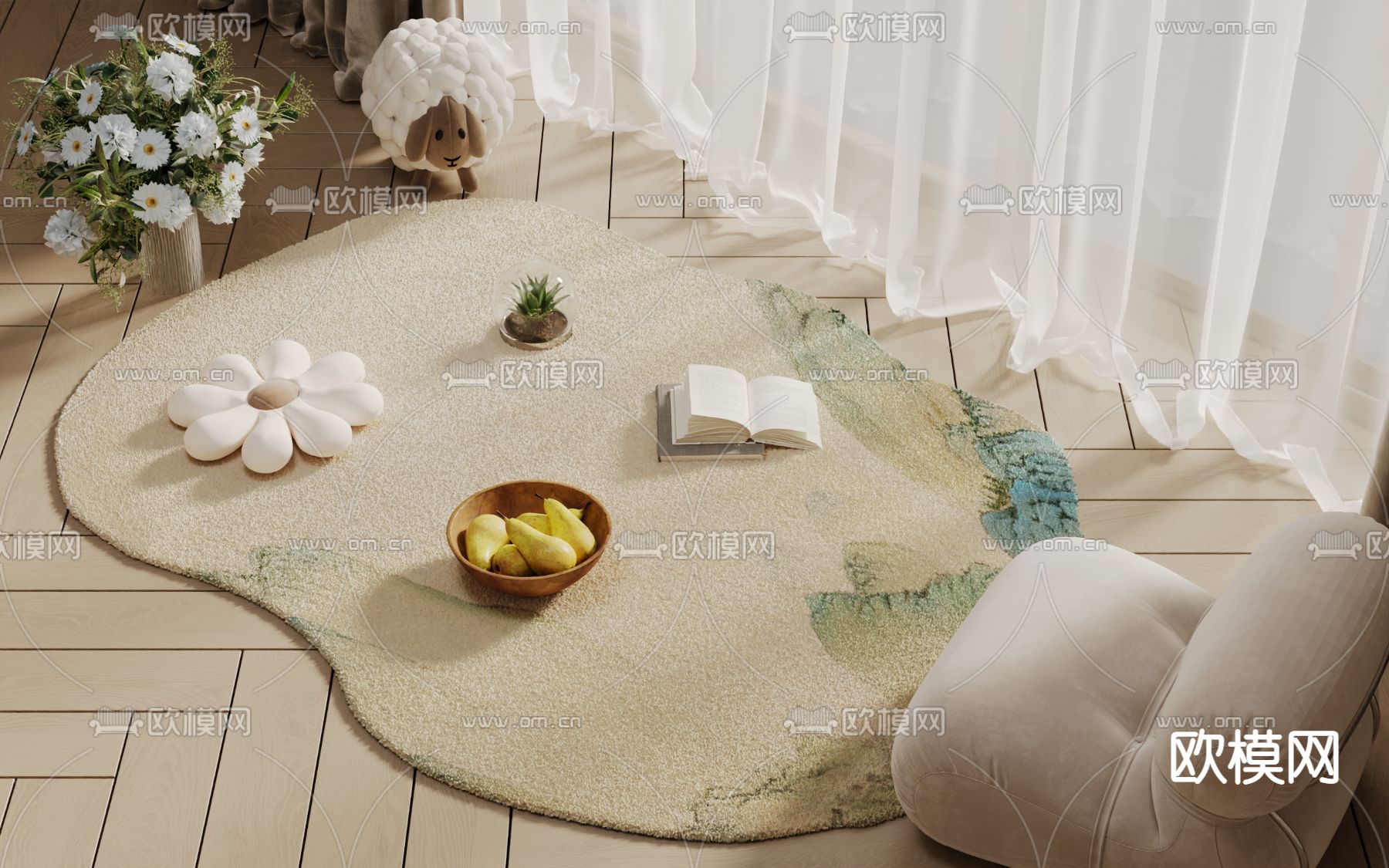 奶油风地毯 布艺地毯3d模型下载