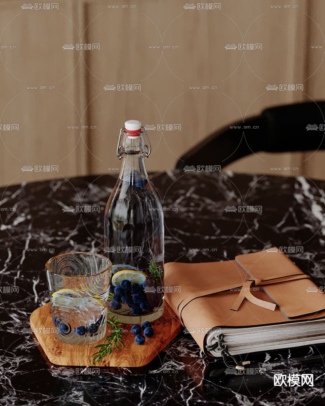 柠檬水 蓝莓 笔记本 托盘su模型下载（渲染图2）