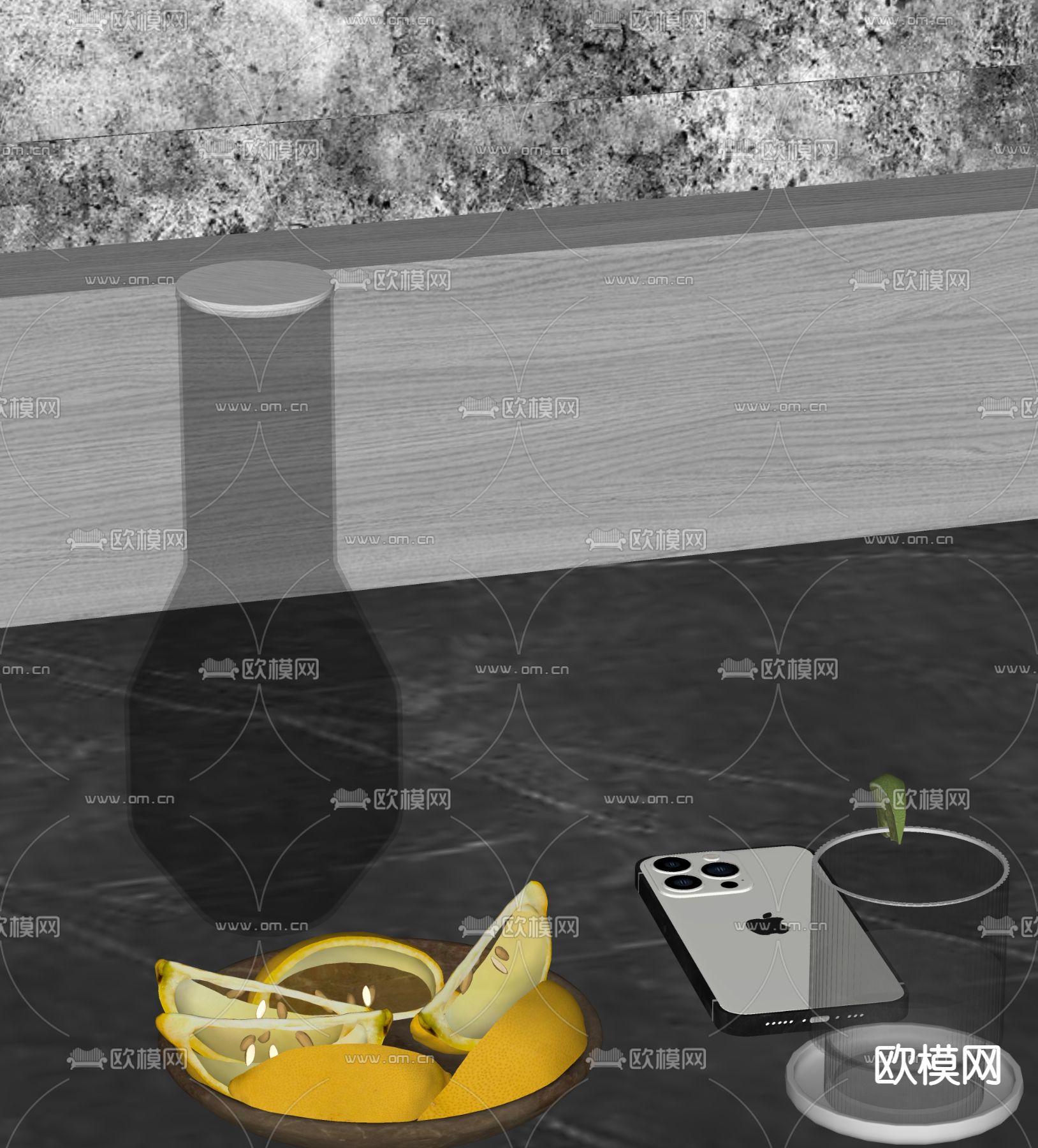 柠檬果盘 饮料杯su模型下载（渲染图1）