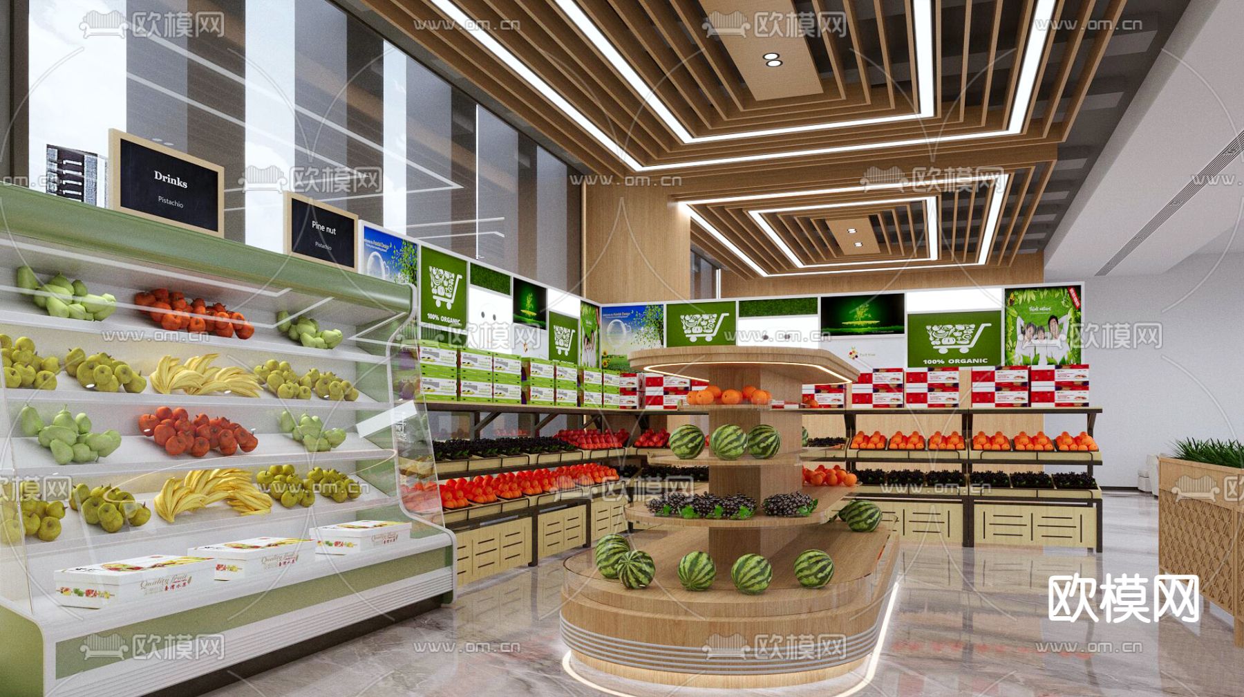 水果店 果蔬店 水果超市 生鲜超市3d模型下载（渲染图1）