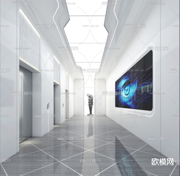 现代电梯厅3d模型下载