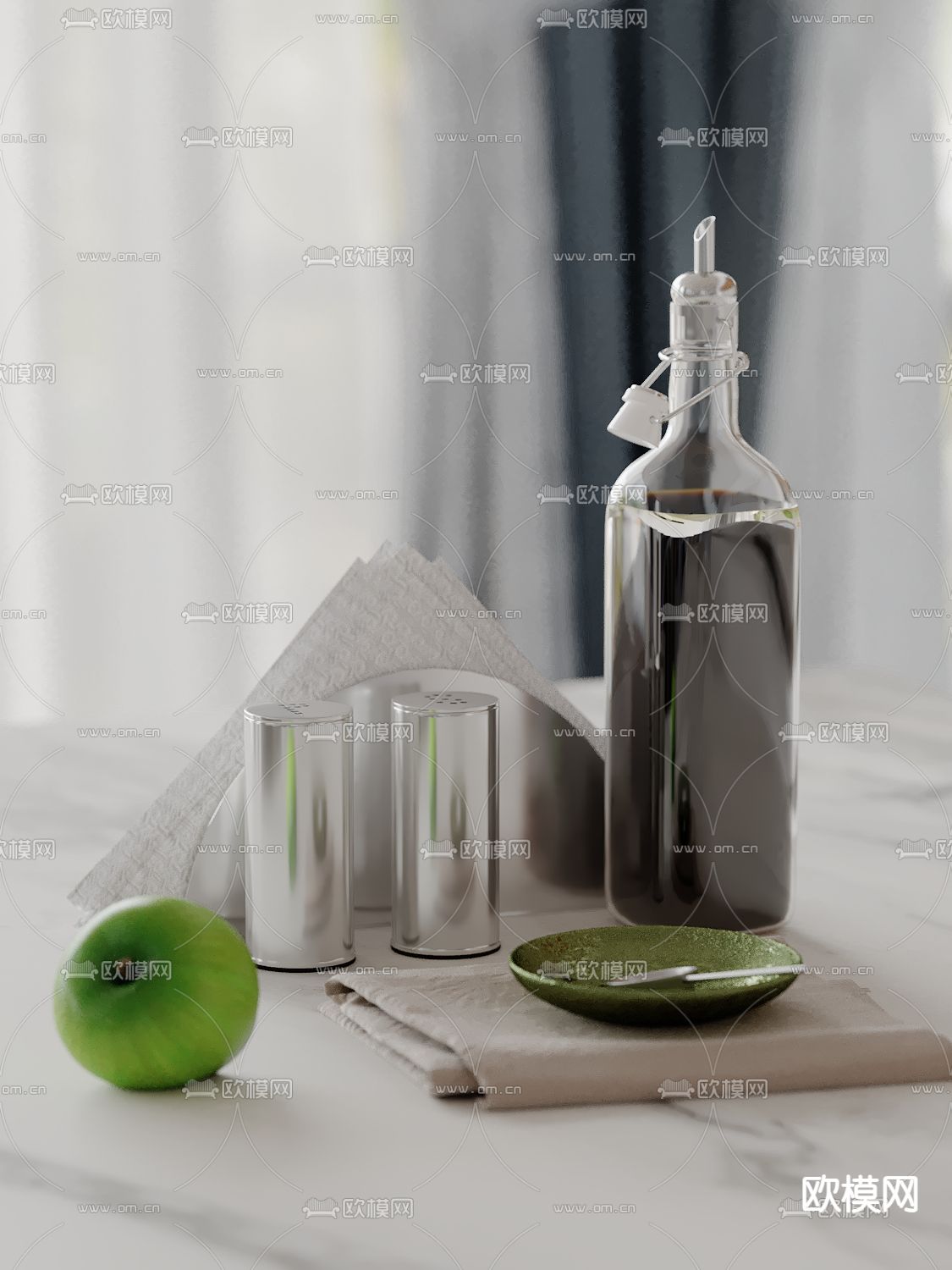 水杯 餐具 水果 托盘 摆件su模型下载（渲染图2）