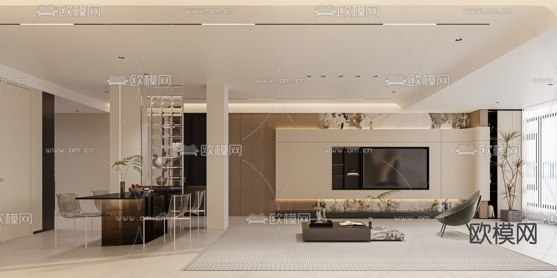 简约客餐厅3d模型下载（渲染图2）