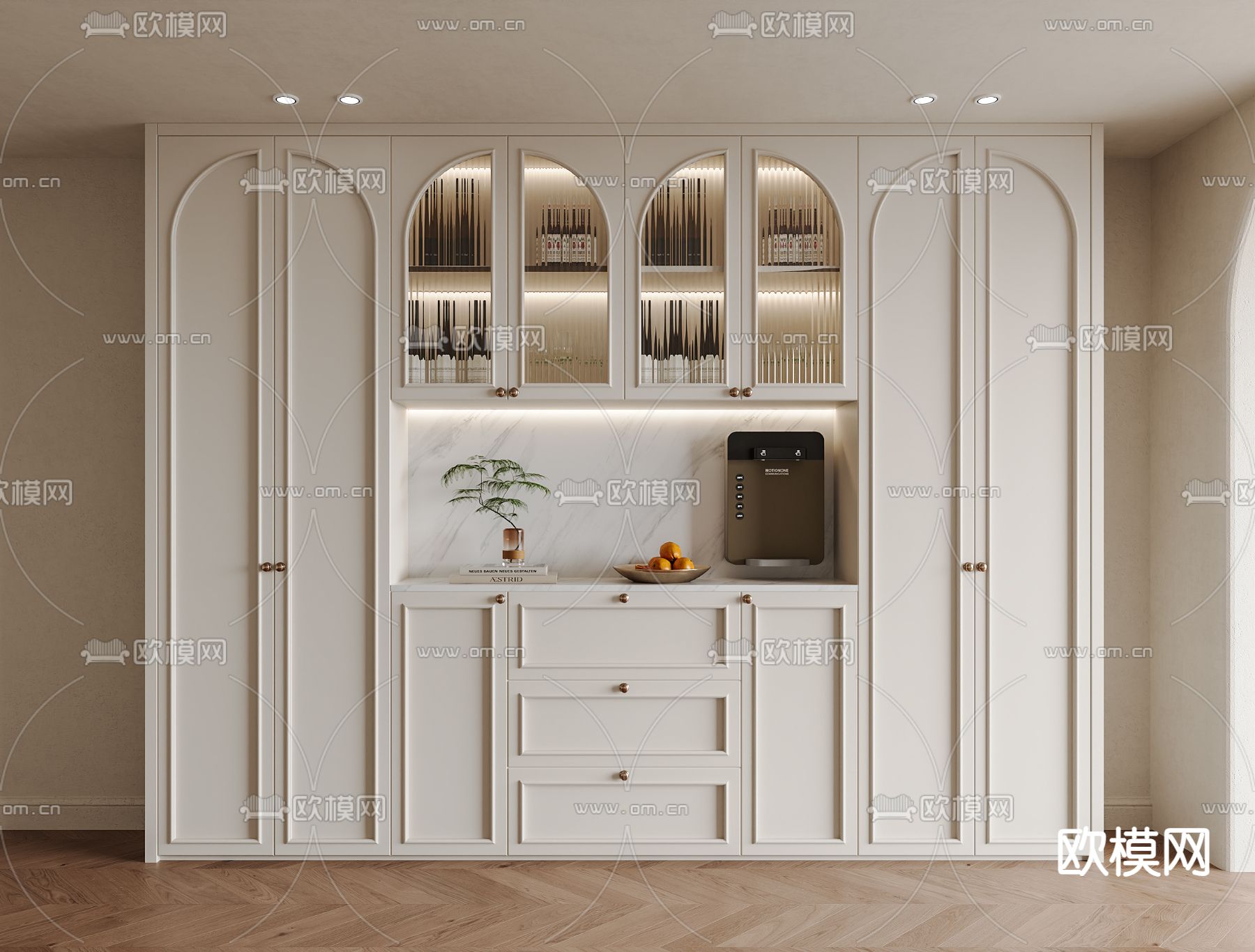 奶油风酒柜su模型下载（渲染图2）
