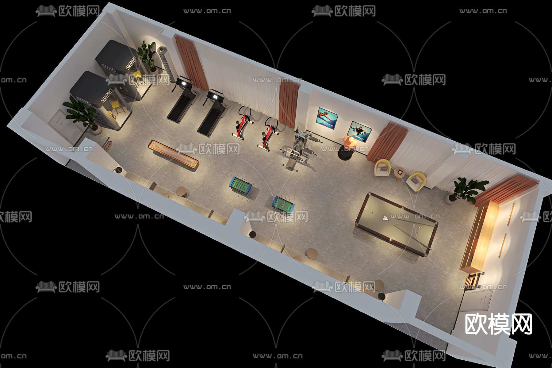 现代健身房3d模型下载（渲染图4）