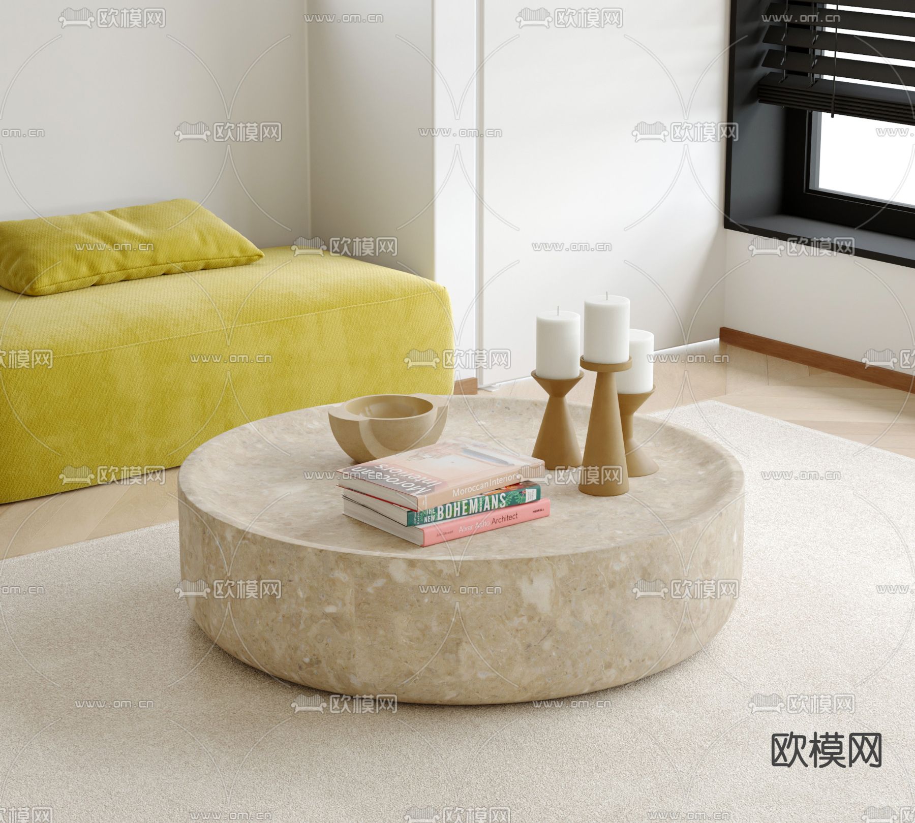 洞石茶几 圆形茶几3d模型下载