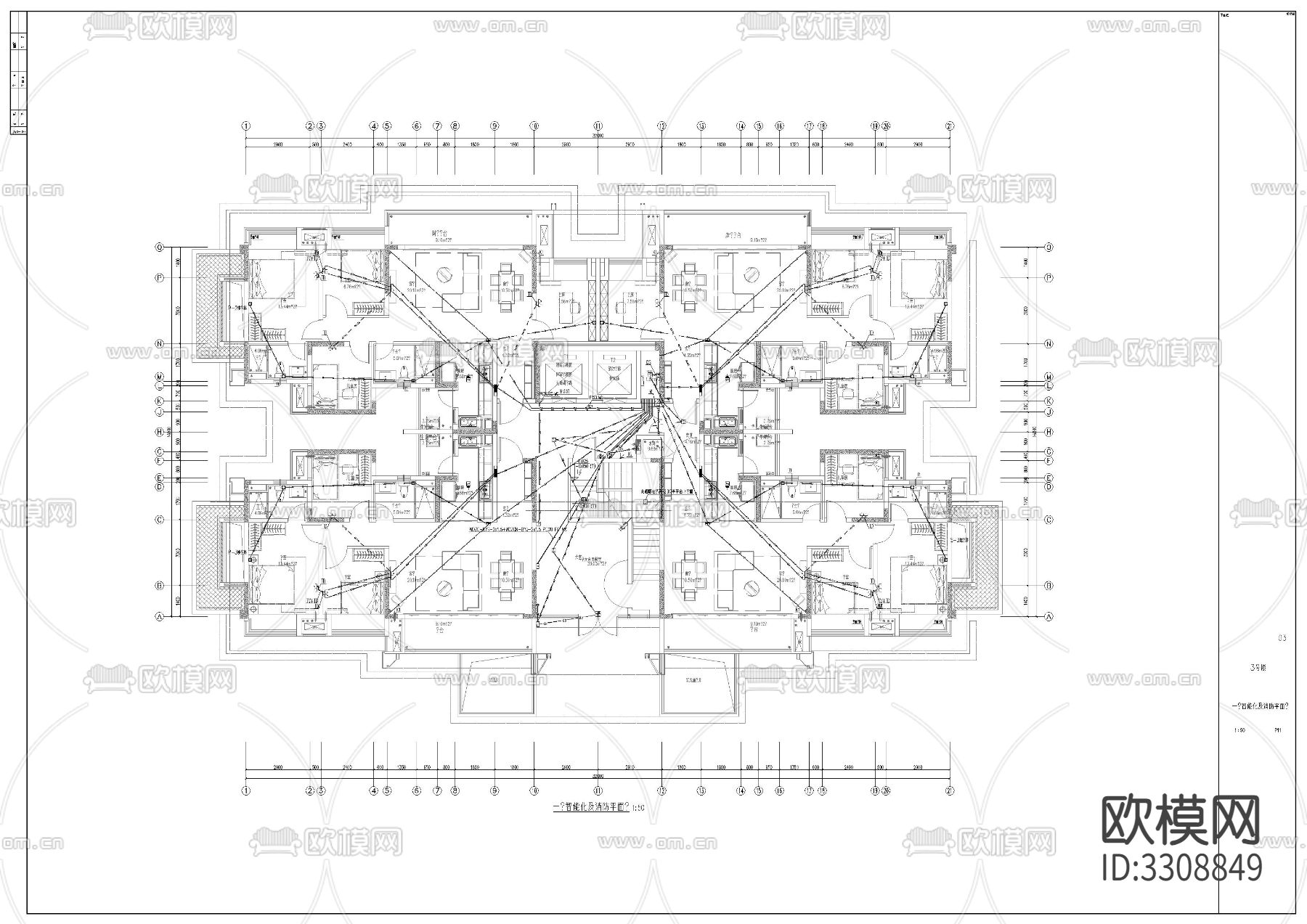住宅楼电气cad平面图下载（渲染图7）