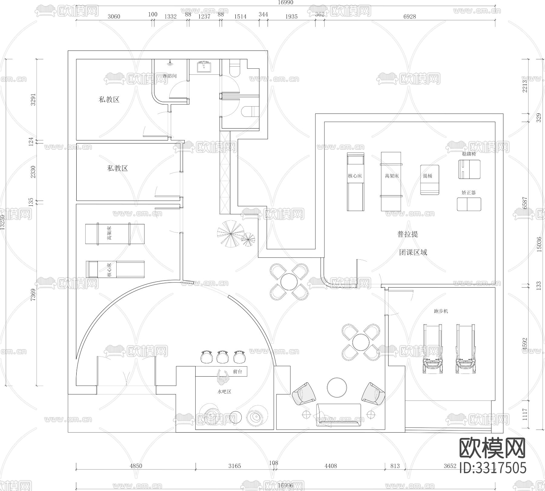 普拉提健身瘦身计划cad平面图下载（渲染图2）