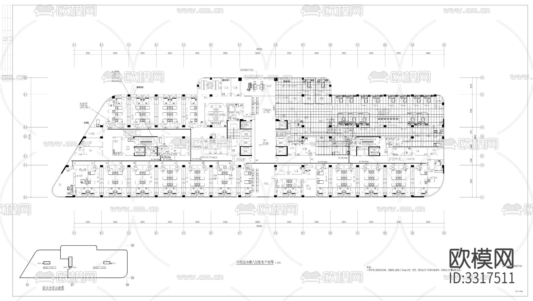 地下室 门诊楼 住院楼电气cad平面图下载（渲染图7）