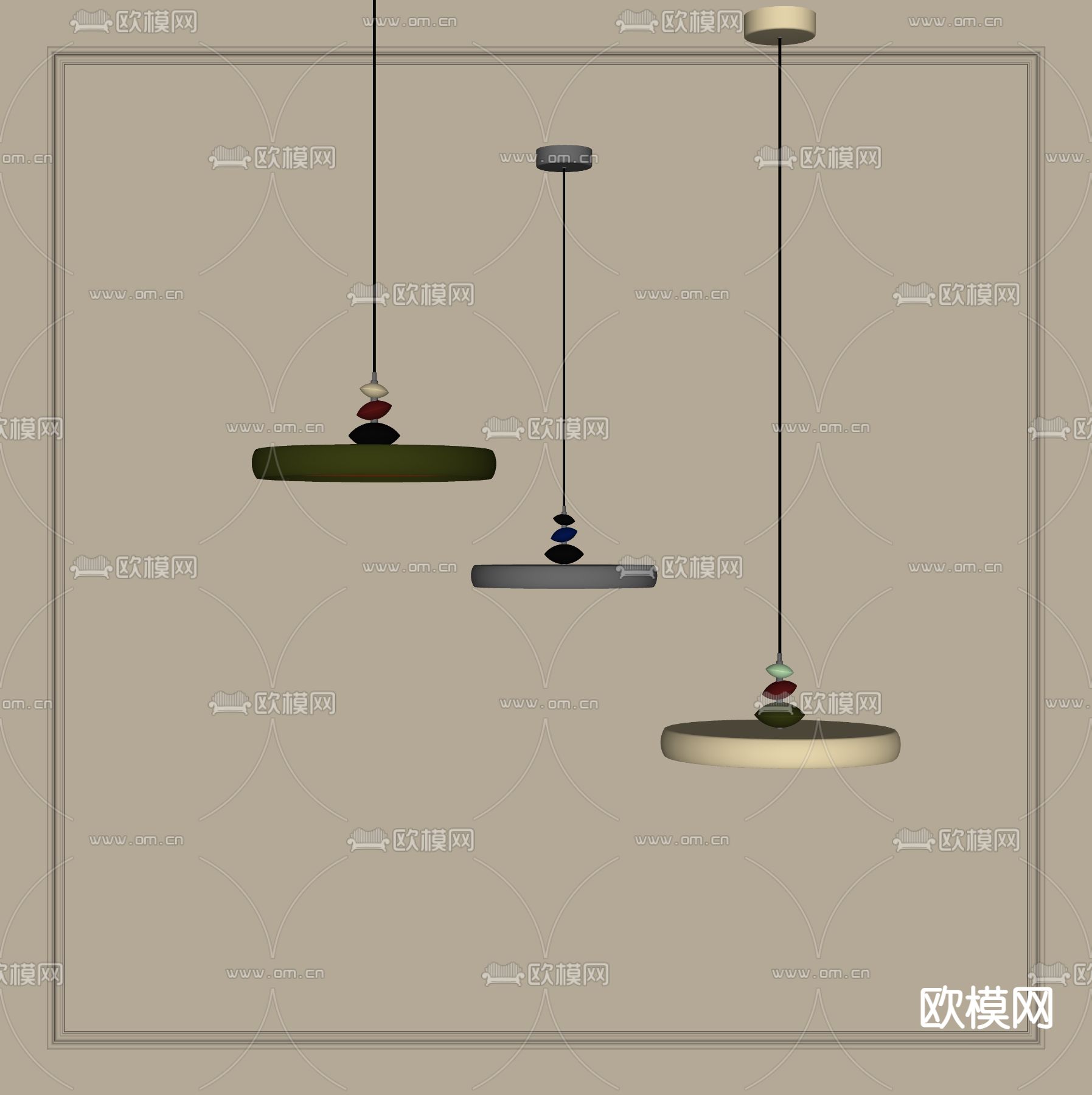 奶油风飞碟吊灯su模型下载（渲染图1）