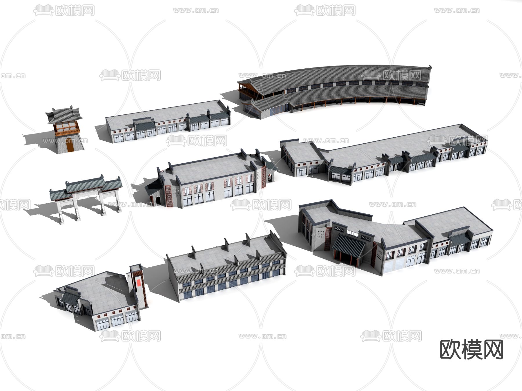 中式徽派建筑构件3d模型下载