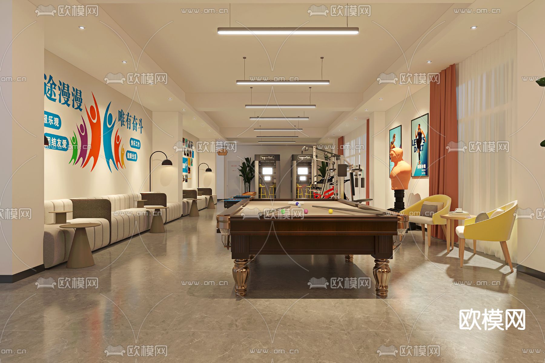 现代健身房3d模型下载（渲染图2）