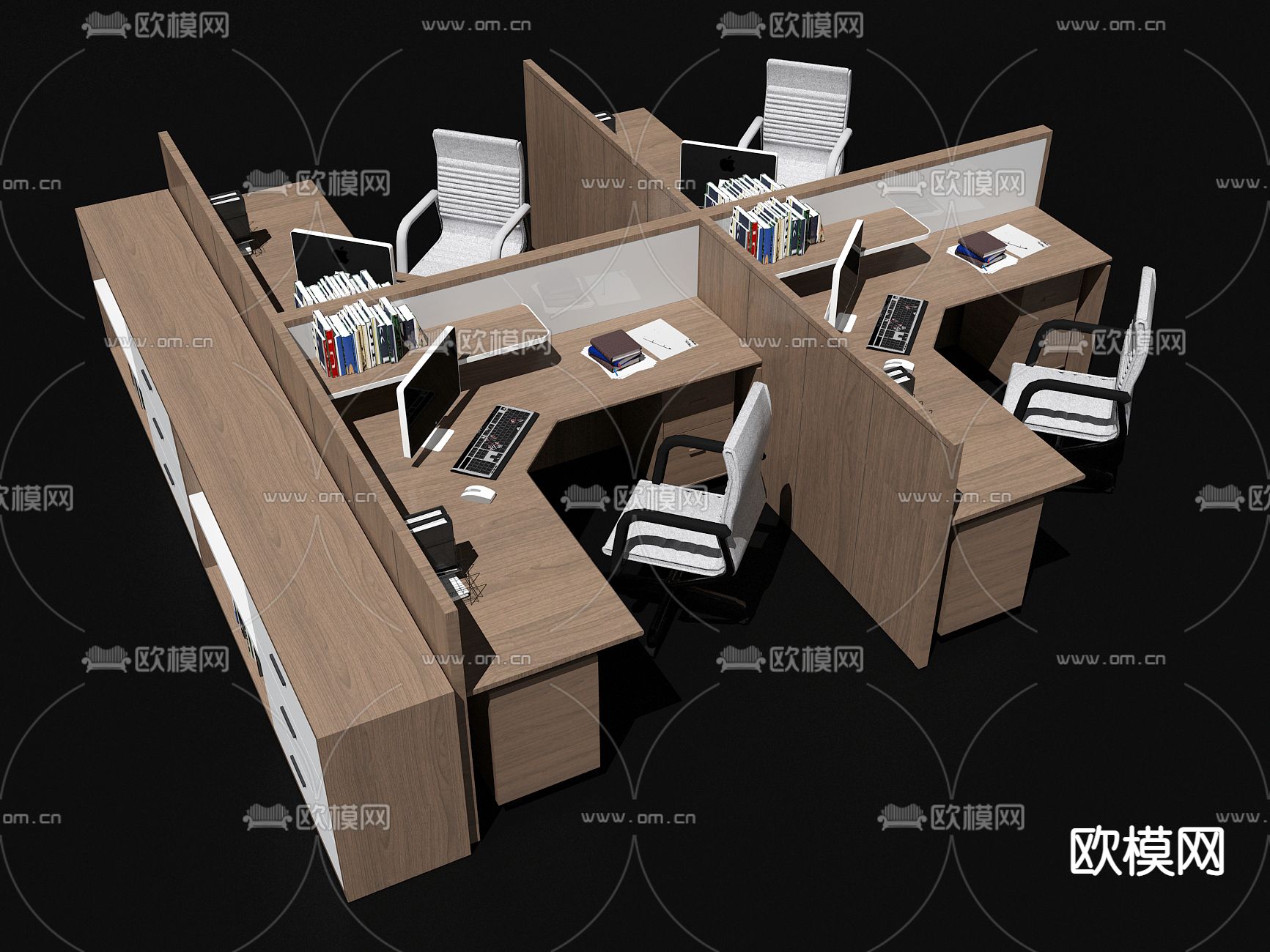 办公桌椅 工位 办公桌椅3d模型下载（渲染图2）