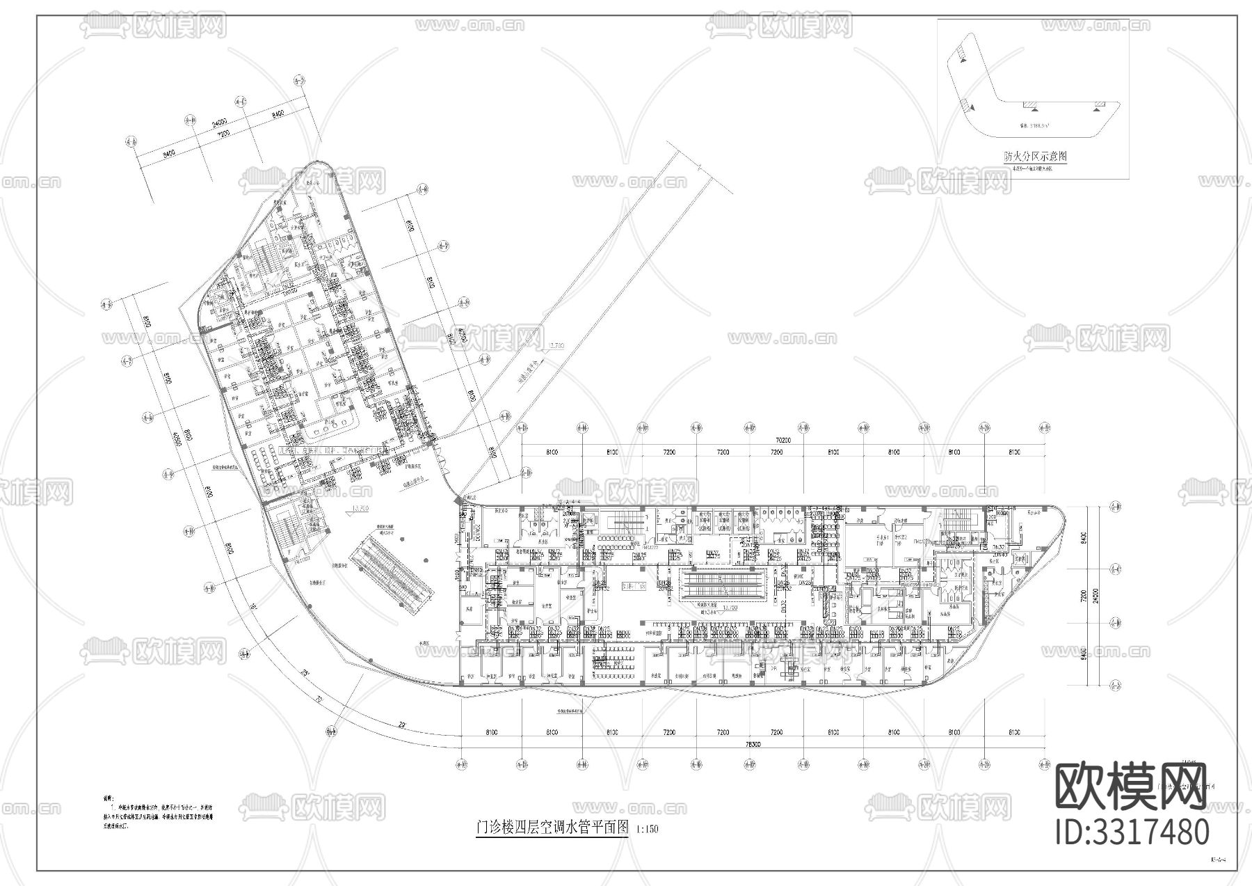 住院 门诊 地下室暖通cad平面图下载（渲染图7）
