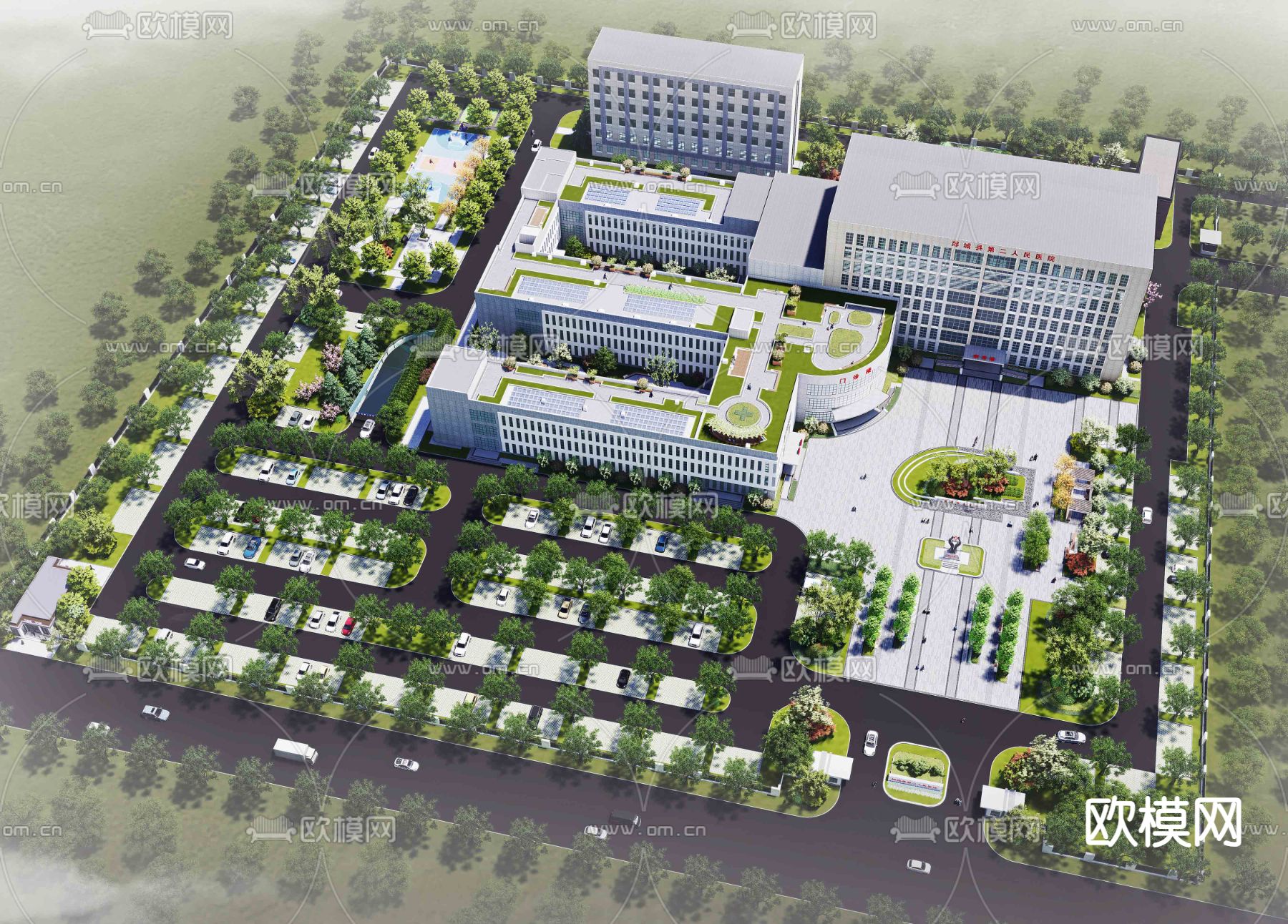 现代医院鸟瞰su模型下载（渲染图4）