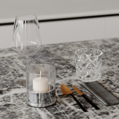  刀叉 水杯 蜡烛 高脚杯su模型 