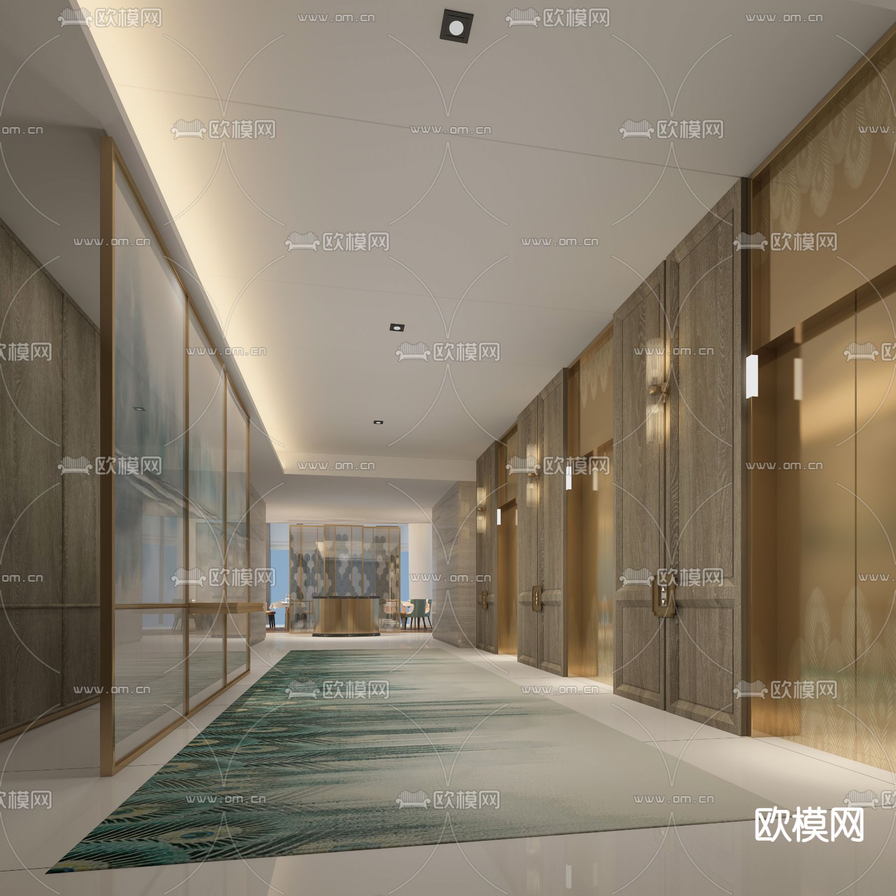 新中式电梯厅 电梯间3d模型下载