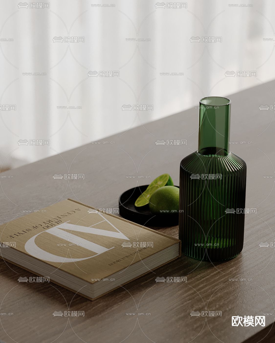 书本 果盘 酒杯摆件su模型下载（渲染图2）