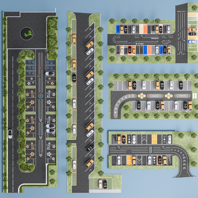  户外停车场su模型 