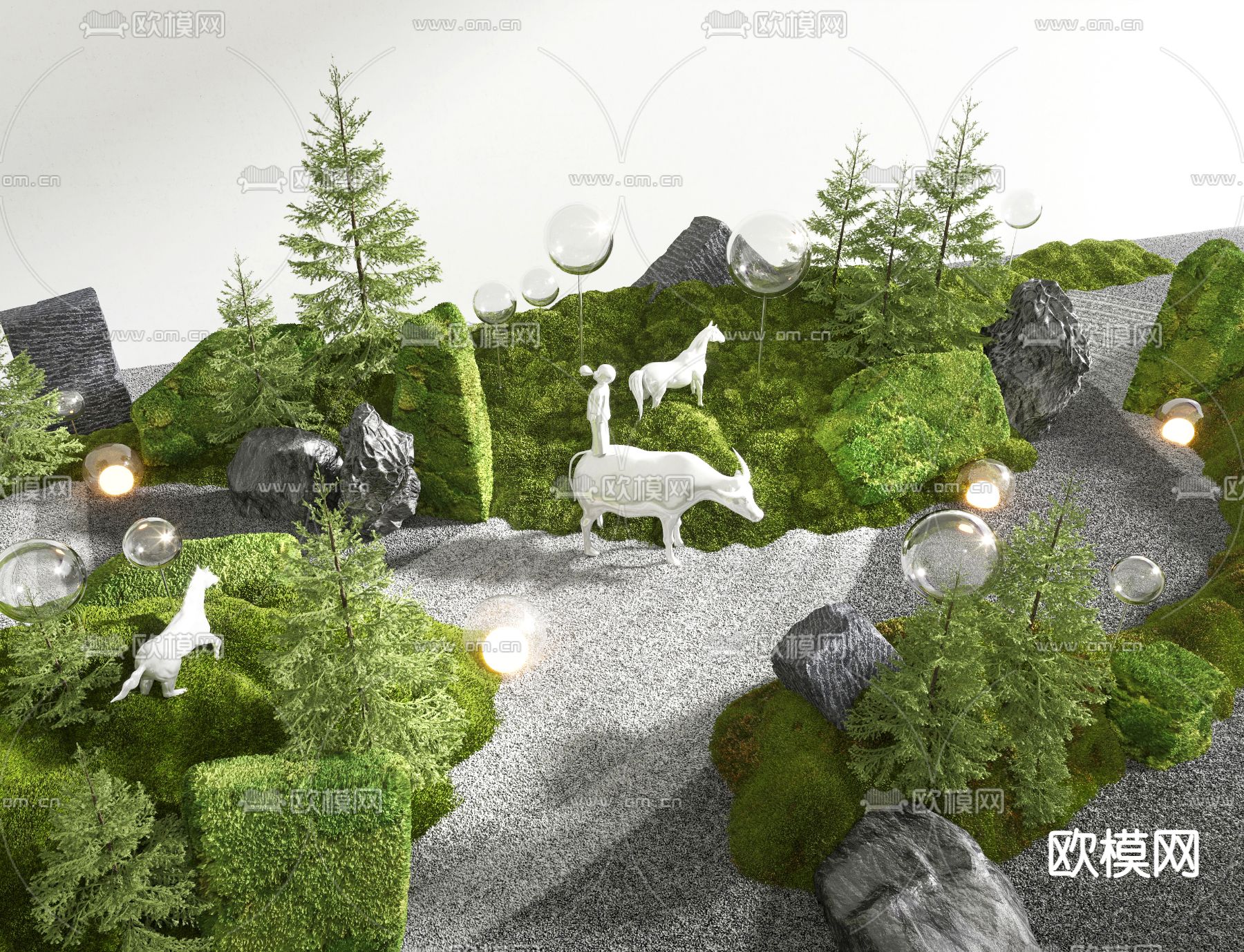 景观小品 苔藓造景 小鹿雕塑3d模型下载